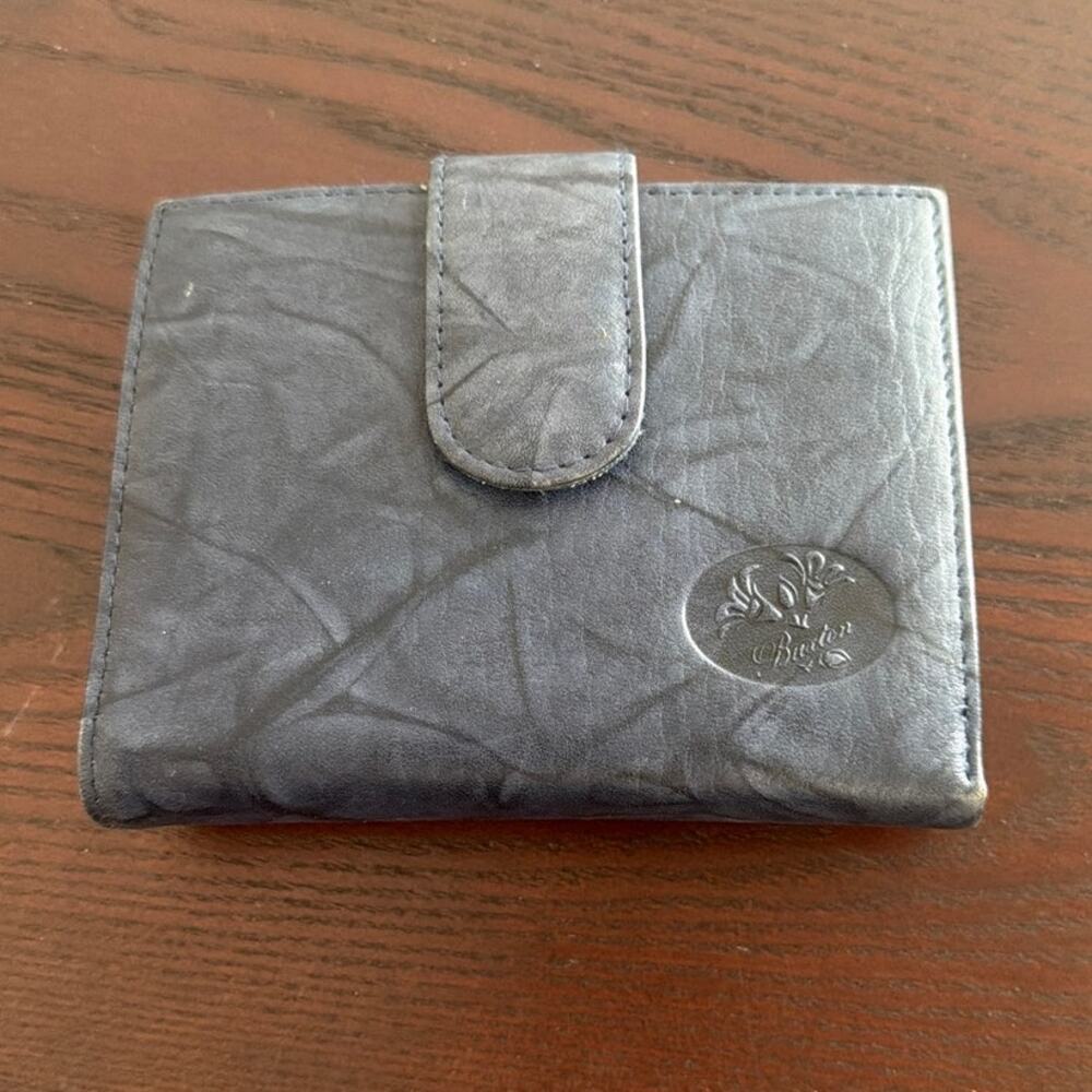 Buxton Wallet Blue Textured Leather Bifold Snap Closure Heiress Double Cardes